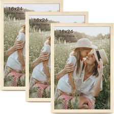 16X24 Frame Set of 3, Natural Wood Grain 16X24 Poster Frame for Gallery Wall Mou