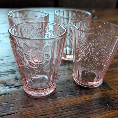 Vintage Pink Rose Depression Glass Juice Tumblers Set of 4