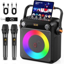 Karaoke Machine with 2 Wireless Microphones, Portable Bluetooth Karaoke Speak...