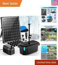 Efficient Solar-Powered 20W Pond Filter with 7.5 Ft Lift & Decorative Fountain