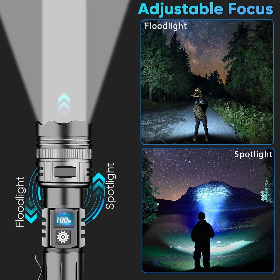 5000000lm LED Super Bright Tactical Flashlight USB ZOOM Rechargeable Flash Light - Image 4 of 4