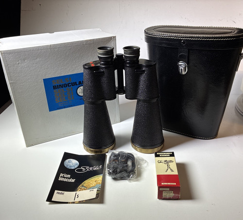 Excellent! Vintage Selsi Binoculars 30x70 J-S111 With Case Box Card Straps Stand