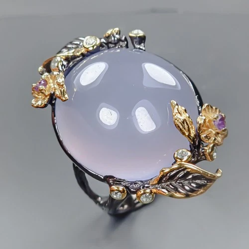 jewelry 34 ct Natural Chalcedony Ring 925 Sterling Silver Size 8.5 /R433662