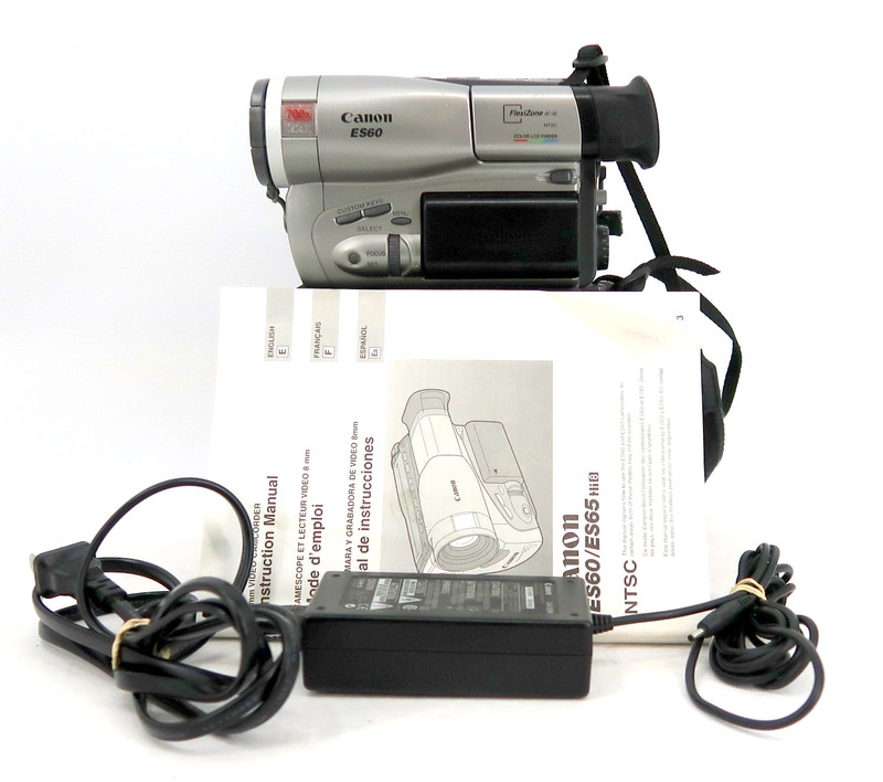 2001 Canon ES60 8mm Hi8 Camcorder Bundle w Battery Manual & Charger ~ Powers On