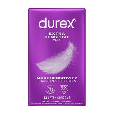 Durex 12 Count Extra Sensitive Thin Condoms Lubricated Latex