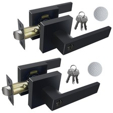2 Pack Matte Black Keyed Entry Door Lever Set with Lock and Keys
