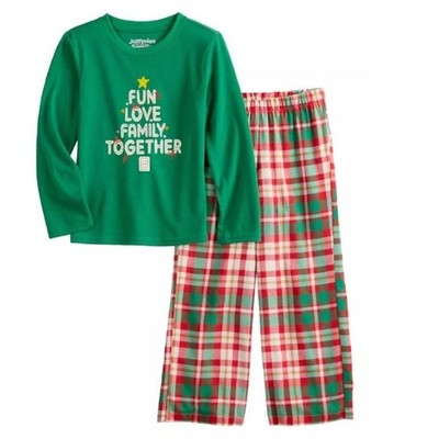Christmas Pajamas Boys 3T FUN LOVE FAMILY TOGETHER Green Red Top & Pants Toddler