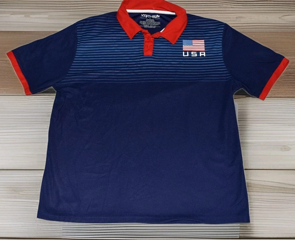 Polo de golf Fifthsun para hombre talla L, rojo, blanco y azul Foto 3 de 4
