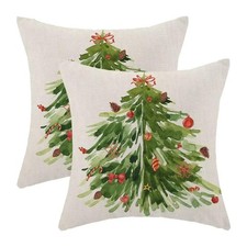 Watercolor Green Tree Pillow Covers 24 x 24 Inch Set of 2,Nature Forest Decor...