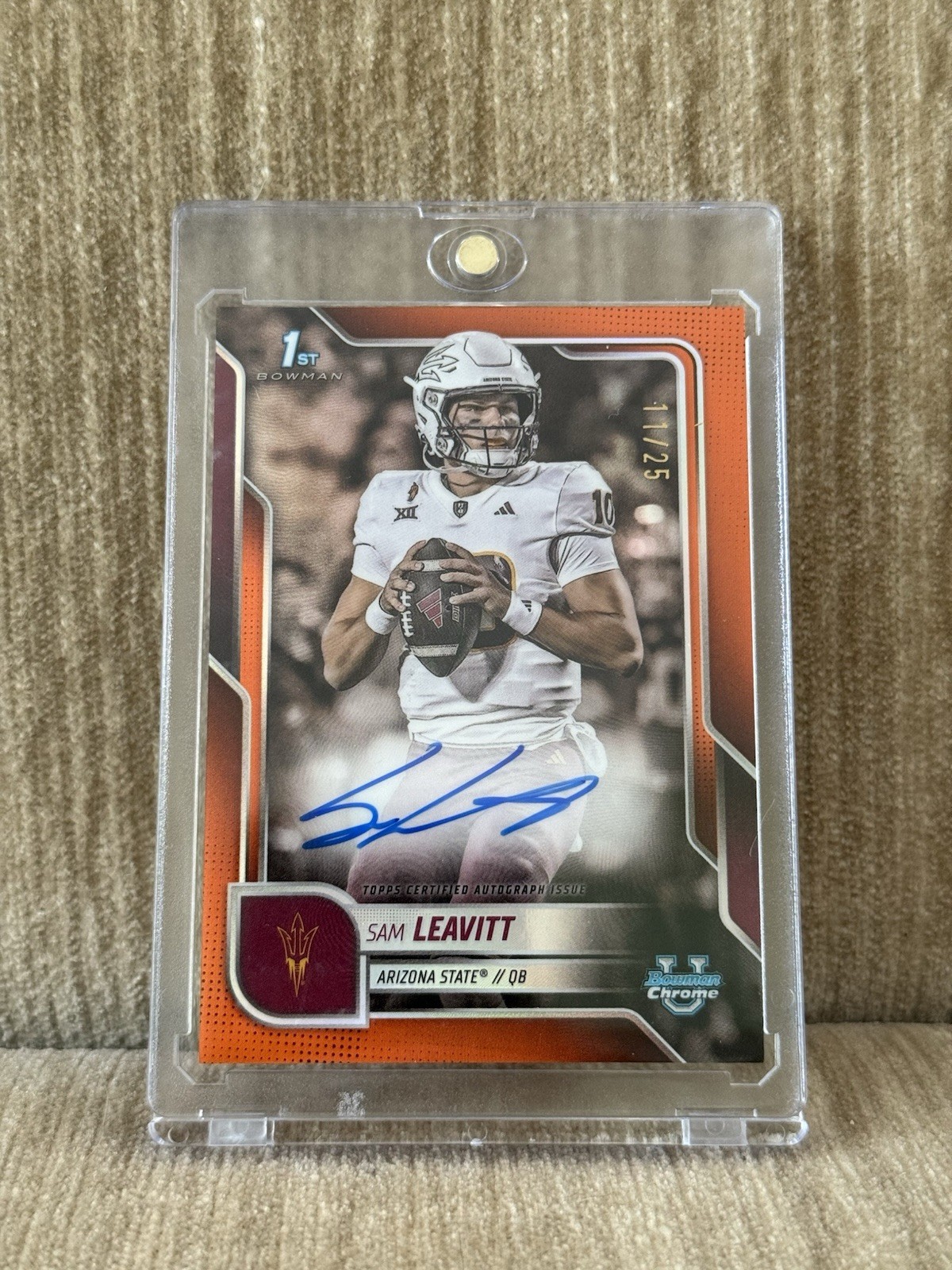 2025 Bowman Chrome U Sam Leavitt True Orange Auto /25 1st Bowman On Card ASU