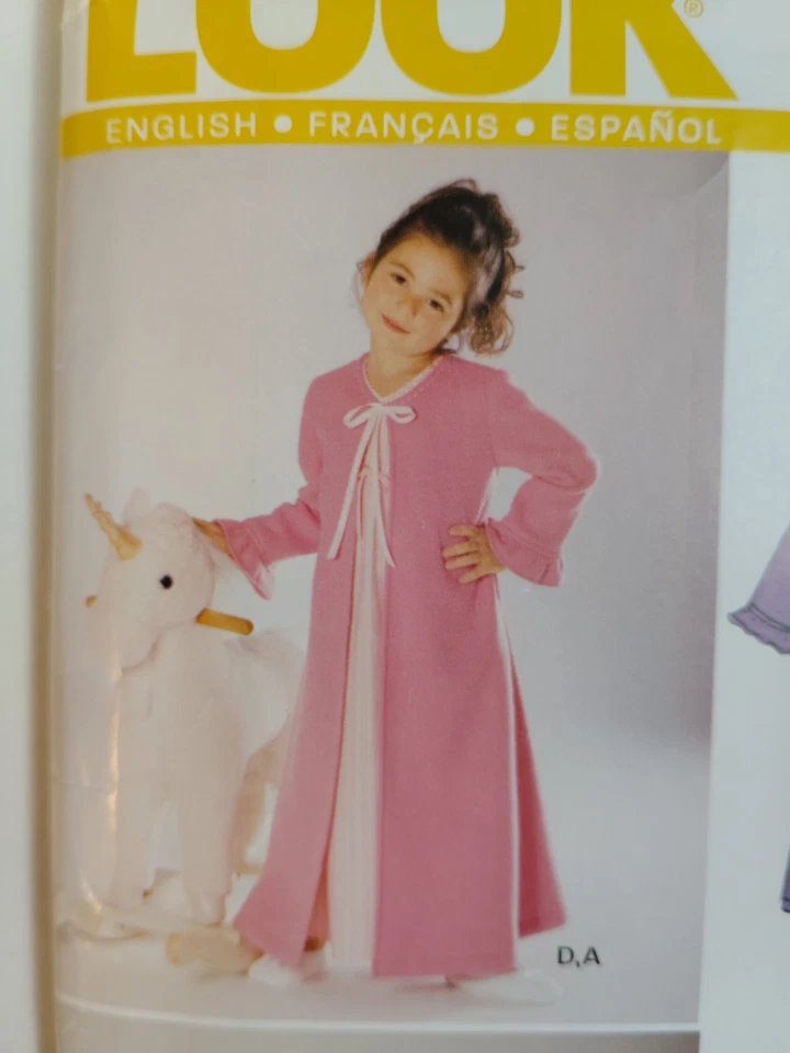 New Look Simplicity 6334 Nightgown Robe Sleep Sewing Pattern Girls 3 4 5 6 7 Cut - Image 3 of 4