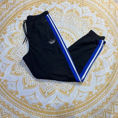 Black/Blue & White Stripes Adidas Originals Retro Tracksuit Bottoms Leg Poppers | eBay