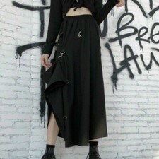 Women Punk Goth Skirt Asymmetric Buckle Harajuku Rock Japanese Midi A-line
