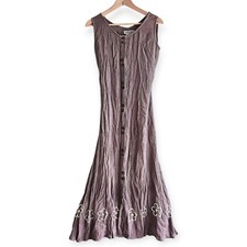 Vintage 90s Y2K Taupe Maxi Long Dress Boho Cottagecore Gypsy Rayon Buttons sz.S