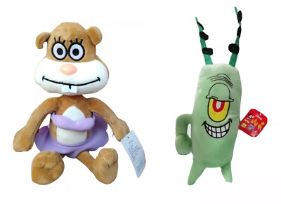 Plankton & Sandy Cheeks 12'' Quality Plush Soft Stuffed Spongebob Squarepants New