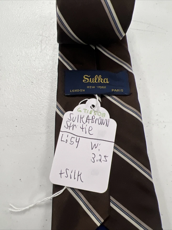 Sulka Men's Brown Striped Silk Neck Tie $395 - Image 4 of 4