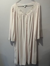 Miss Elaine Classics Robe Woman Sz XL Pale Pink Long Nylon Embroidery Button Up