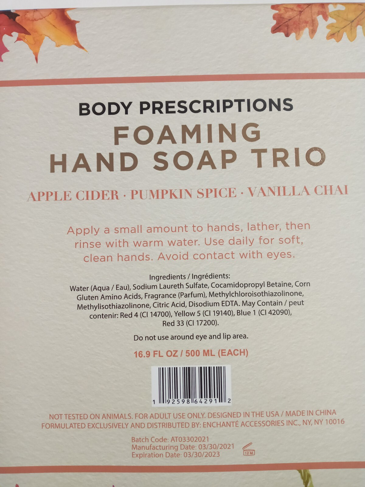 Body Prescriptions Foaming hand soap trio apple cider pumpkin spice