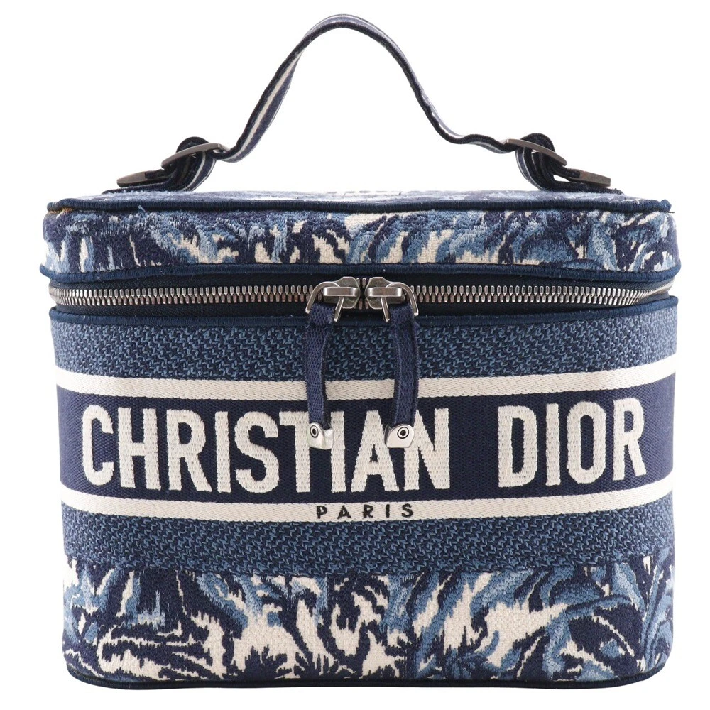 Dior Palms Embroidery Travel Vanity Handbag Red / white canvas Women