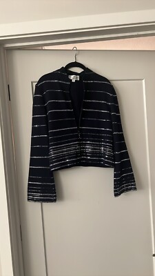 ST JOHN EVENING NAVY/ Horizontal line of glittering Rhinestone suit jacket