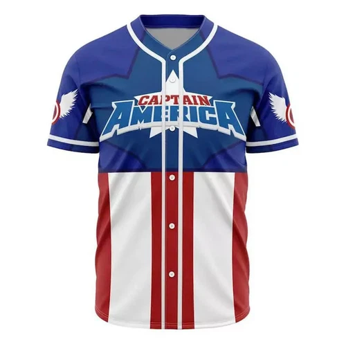 Captain America Cosplay Costume Superhero Fans Gift Xmas Baseball Jersey Shirt!