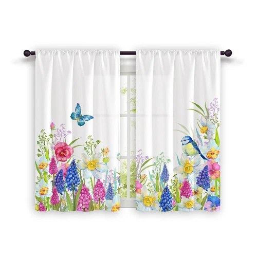 2X Rod Pocket Floral Blackout Valance Kitchen Waterproof Window Curtains Drapes - Picture 17 of 54