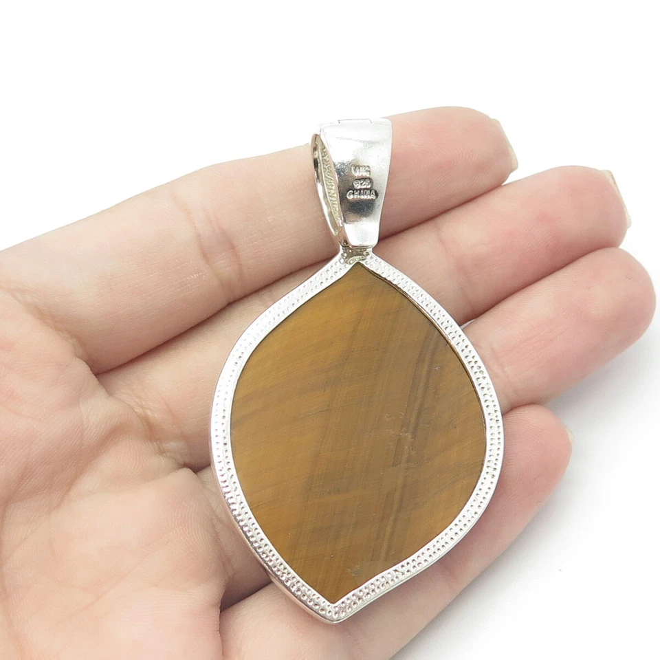 Colgante grande de plata de ley 925 Whitney Kelly real ojo de tigre gema Foto 2 de 4