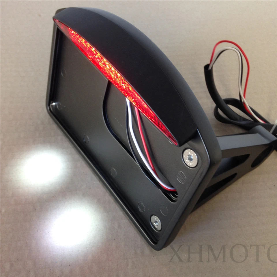 Conjunto de matrícula lateral de motocicleta luz de freno trasera LED cromada NEGRA Foto 3 de 4