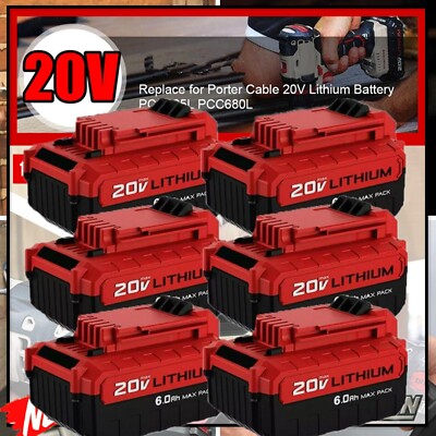 6x For PORTER CABLE 20 Volt Lithium-Ion 6.0Ah Battery 20V Max PCC680L PCC685L US