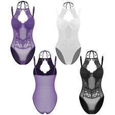 Women Jumpsuit With Chest Pads Bodysuit Halter Neck Leotard Night Club Lingerie