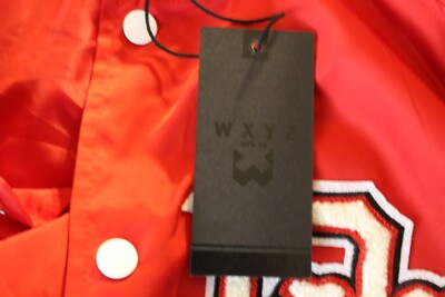 WXYZ Jacket Men's L BK Red Snap Button Satin Varsity Shiny Bomber