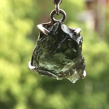 Genuine Moldavite Perfect Czech Meteorite Pendant Tektite Original Stone 925S
