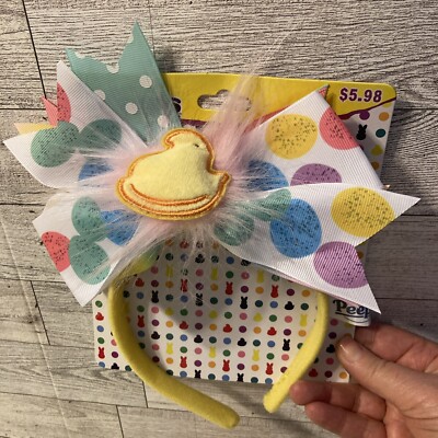 NWT Two (2) Dan Dee PEEPS Yellow Chicks Easter Eggs Ribbon Bow Headband