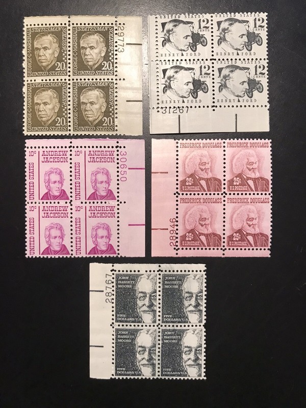 20 US STAMPS #1295 #1286 #1286a #1290 #1289 5 PLATE BLOCKS MNH OG CV ~ $80.00