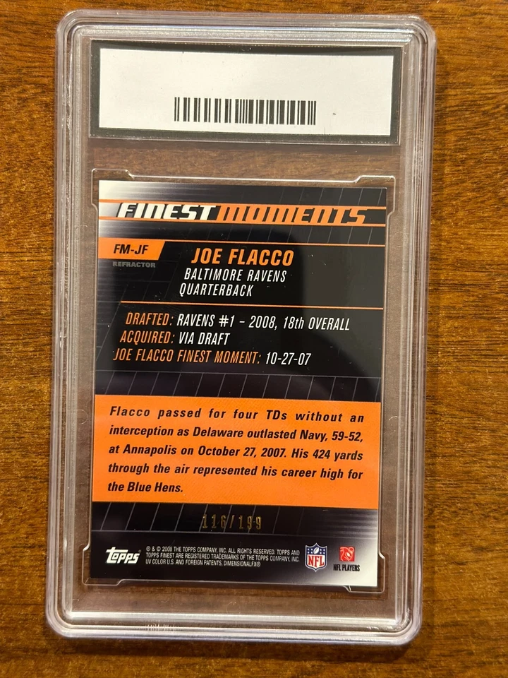 Finest Joe Flacco Finest Mom 2008. Green Refractor #116/199 Rookie RC GMA 10 Foto 2 de 2
