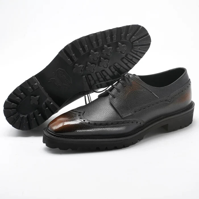 SAOLA Scarpa da derby elegante in pelle con punta ad ala marrone sfumata fatta a mano scarpa derby Brogue in pelle