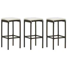 Bar Stools with Cushions 3 pcs Brown Poly Rattan vidaXL
