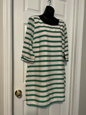 Pink Owl Green/Pink Stripe 3/4 Sleeve Midi Shift Dress Sz L
