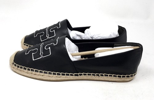 Tory Burch Ines Alpargata Cuero Plano Negro Plata Zapatos EE. UU. 8 NUEVO EN CAJA - Imagen 6 de 15