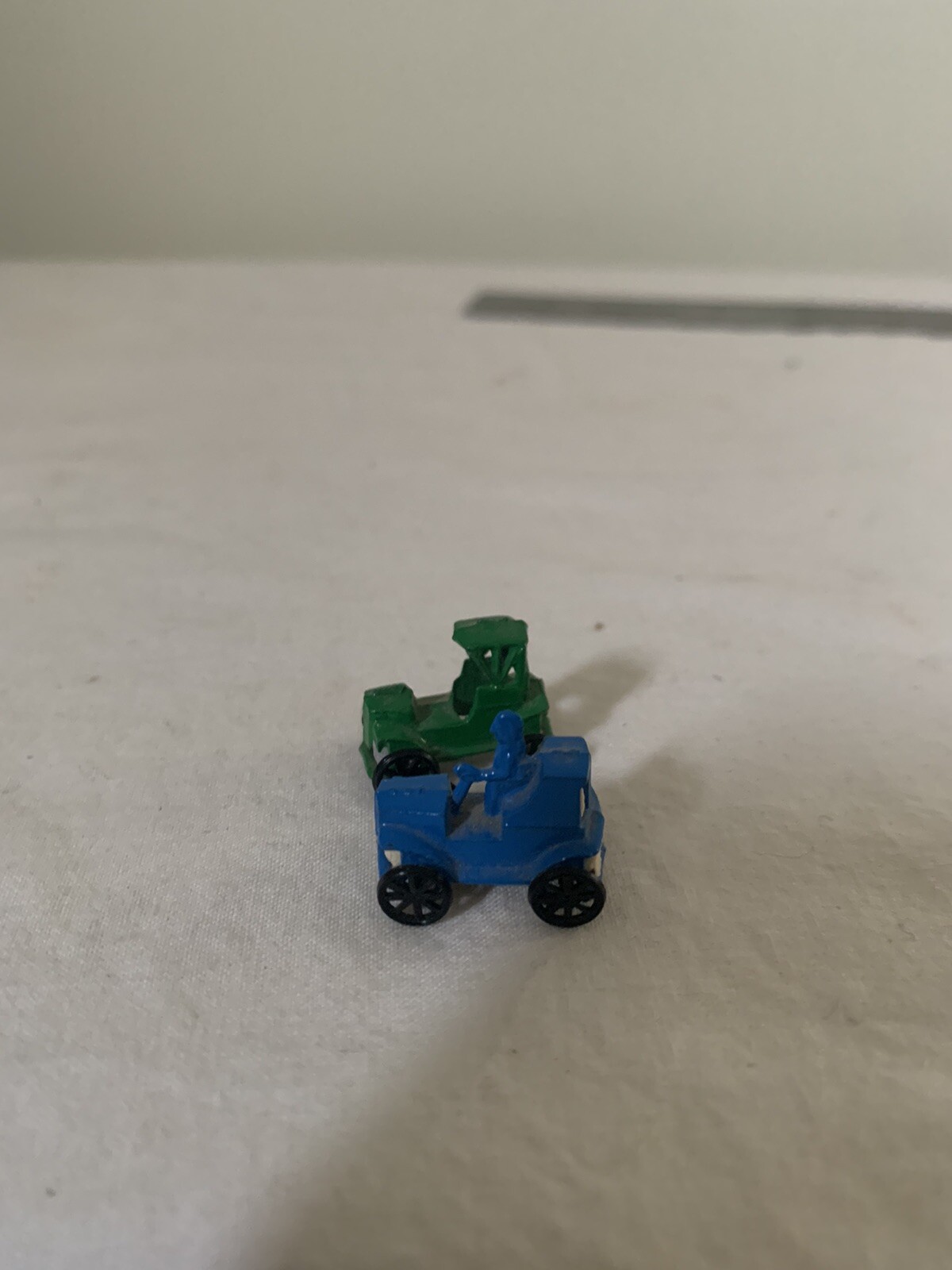 Miniature Dollhouse Vintage 1950s Green & Blue Metal Enameled Toy Cars