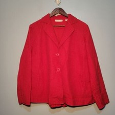 Coldwater Creek Quilted Red 2 Button Cotton Silk Blend Womans Jacket Size 18