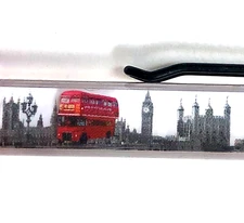 London Floaty Pen Moving Double Decker Red Bus City Skyline Big Ben Tower Bridge