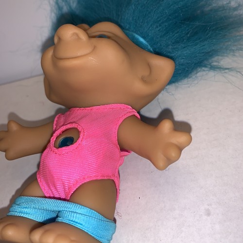 Vintage 4” Troll Doll ACE TREASURE TROLL Workout Blue Heart Wishstone Jewel - Picture 4 of 13