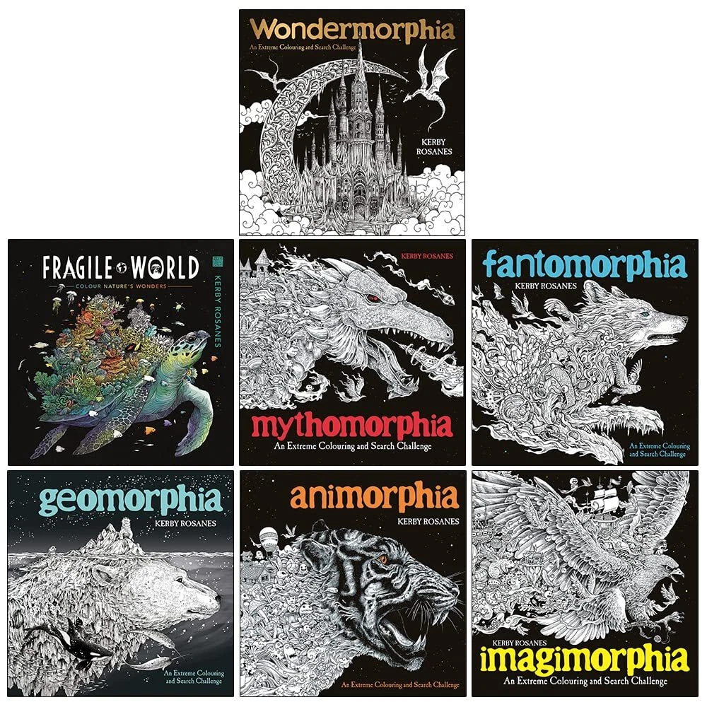 Kerby Rosanes Extreme Colouring 7 Books Collection Set Fragile World,  Mythomorph