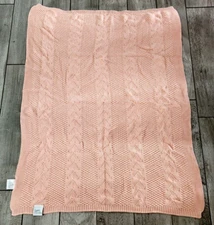 Sweet Acorn Knitted Baby Blanket Cable Pattern Organic Cotton Crib Pink Blanket