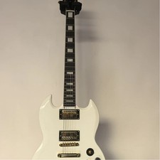 White Electric Guitar HH Pickups Mahogany Body Neck Gold Hardware Fast Ship