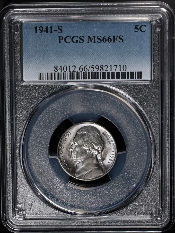 Jefferson Nickel 1941-S graduación profesional MS66 FS excelente atractivo visual fuerte golpe Foto 3 de 4