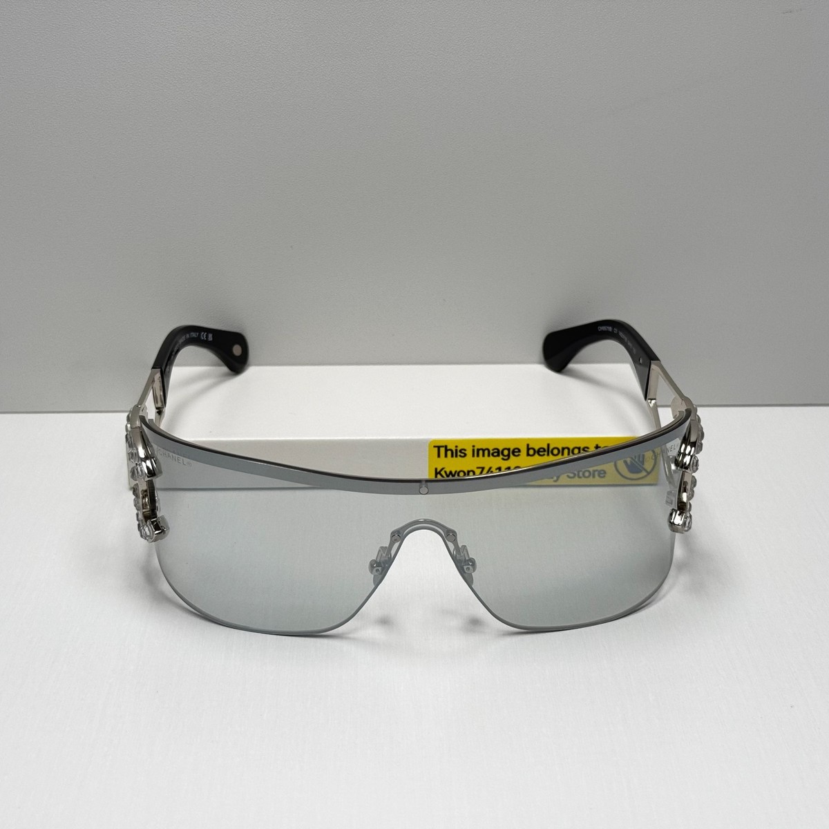 CHANEL CH9579B Rimless Shield Sunglasses Silver Grey Lens Crystal