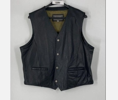 Wilsons Leather Mens Black Sleeveless Button-Front Biker Vest Size XXL