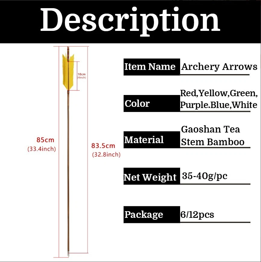 33" Archery Bamboo Arrows 4 Turkey Feather Traditional Longbow Recurve Bow Hunt - Image 3 of 4